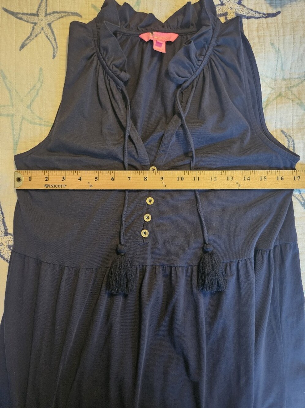 Lilly Pulitzer Navy Ruffled Neck Tiered Malone Maxi Dress with Tassel Tie - Picture 3 of 5